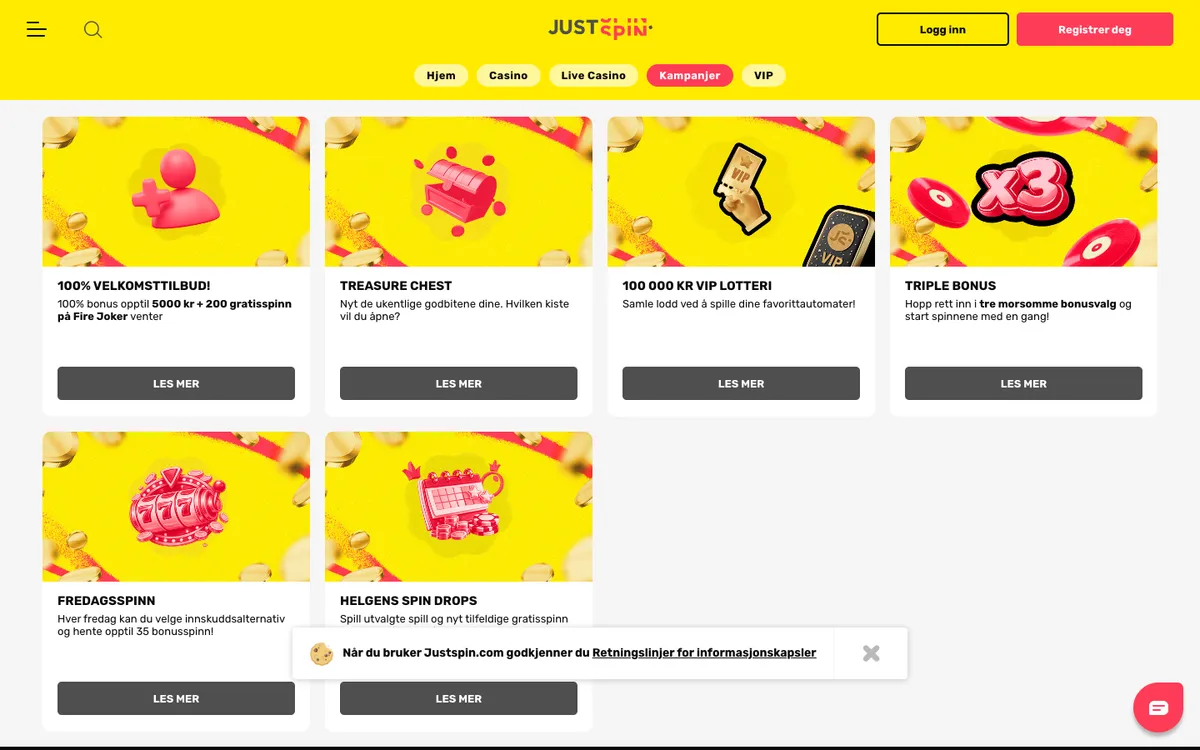 Justspin Casino — «Акции», снято из страны Норвегия