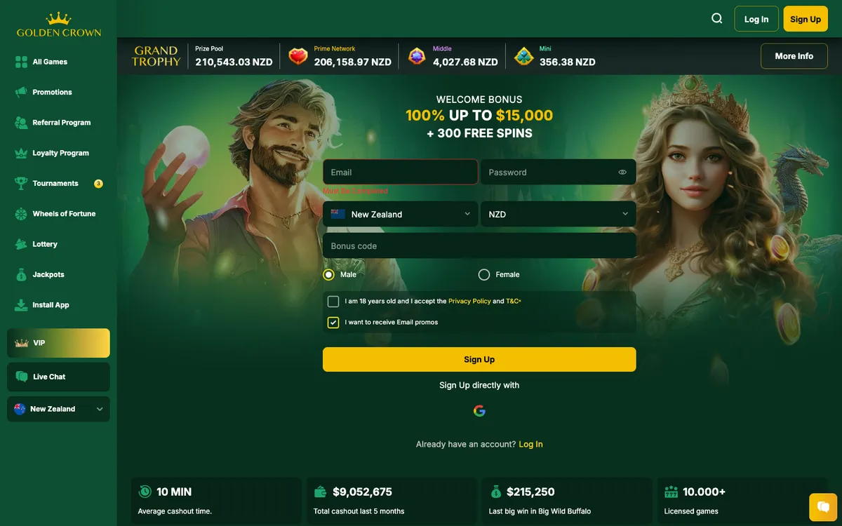 Golden Crown Casino — «Главная», снято из страны Новая Зеландия