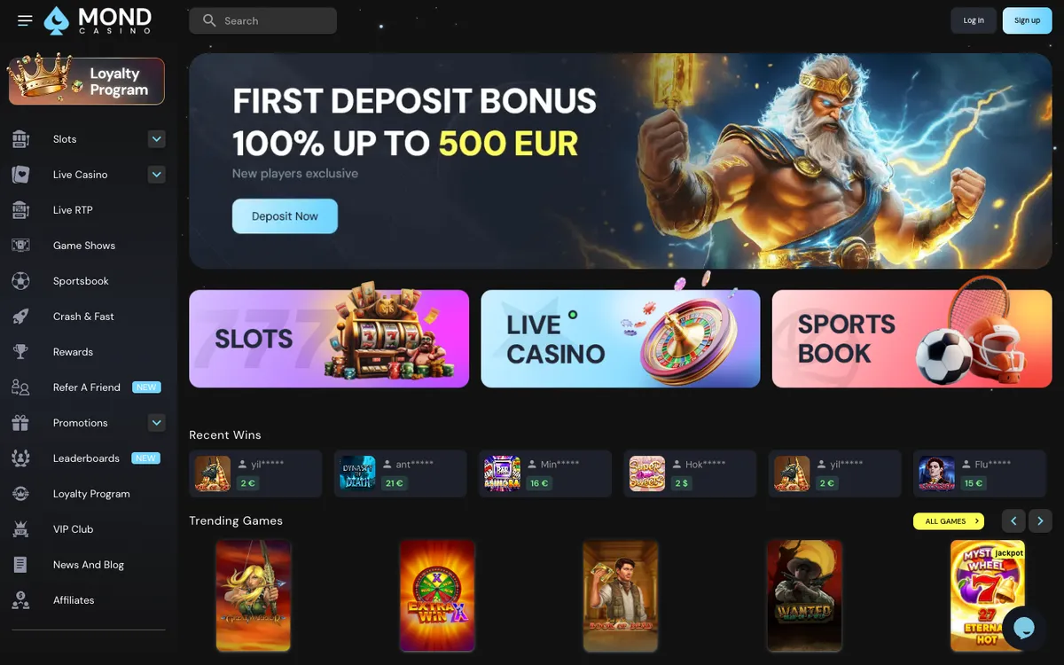 Mondcasino — Home page, captured from Australia