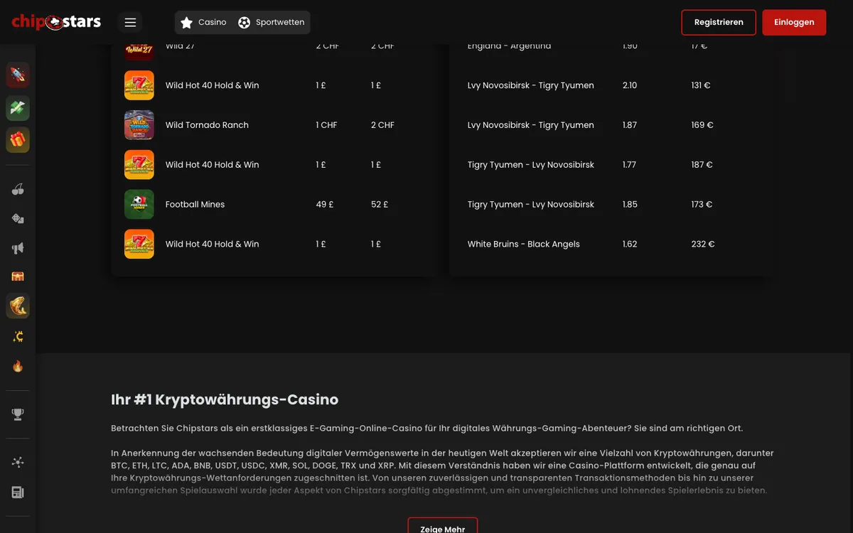 Chipstars Casino — Home page, captured from Germany