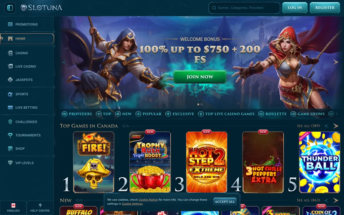 Slotuna Casino — «Главная», снято из страны Канада