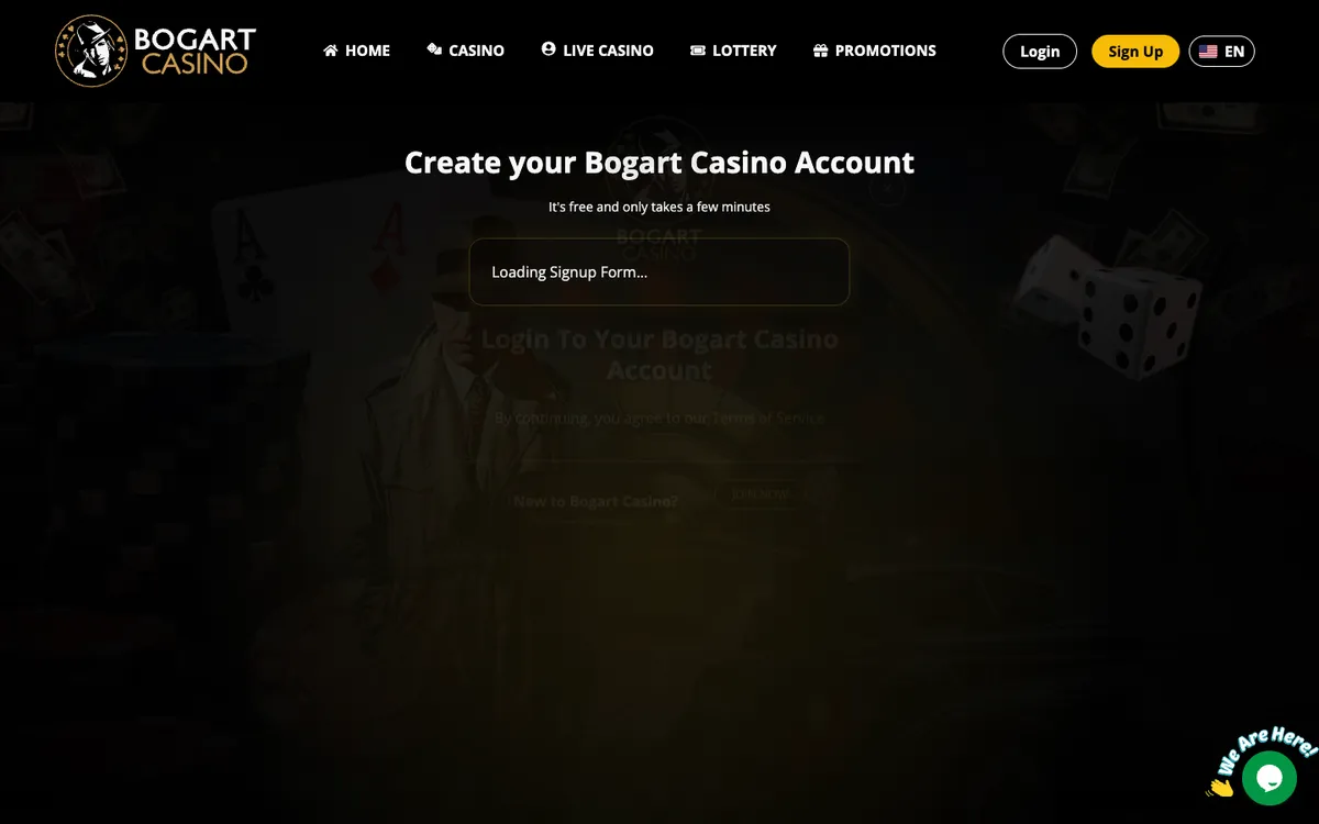 Bogart Casino — Sign-up, captured from United States