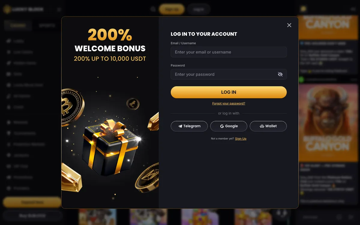 Lucky Block Casino — Sign-up, captured from Finland