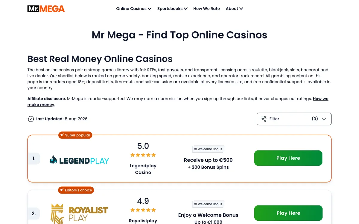 Mr Mega Casino — «Главная», снято из страны Австрия