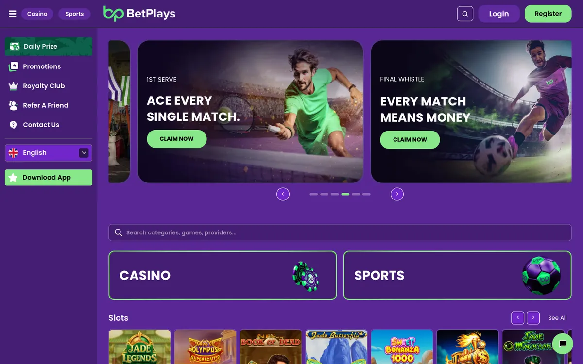 BetPlays Casino — Home page, captured from Italy