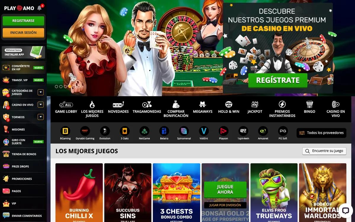 Playamo Casino — «Главная», снято из страны Испания