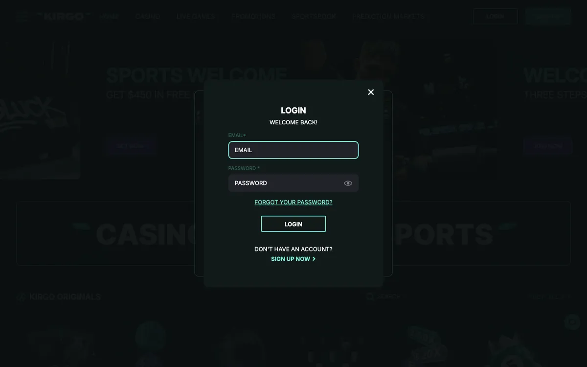 Kirgo Casino — Sign-up, captured from New Zealand