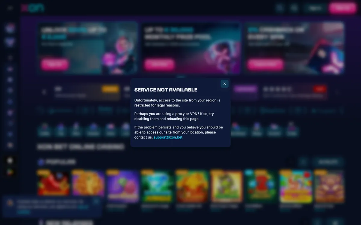 Xon Bet Casino — Sign-up, captured from Nigeria