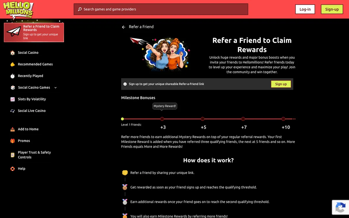 Hello Millions Casino — Sign-up, captured from United States