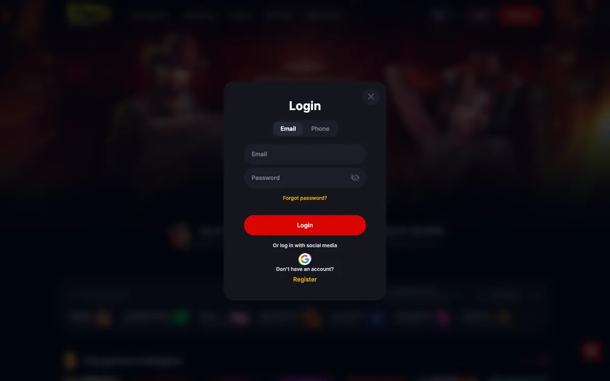 Yep Casino — «Регистрация», снято из страны Бельгия
