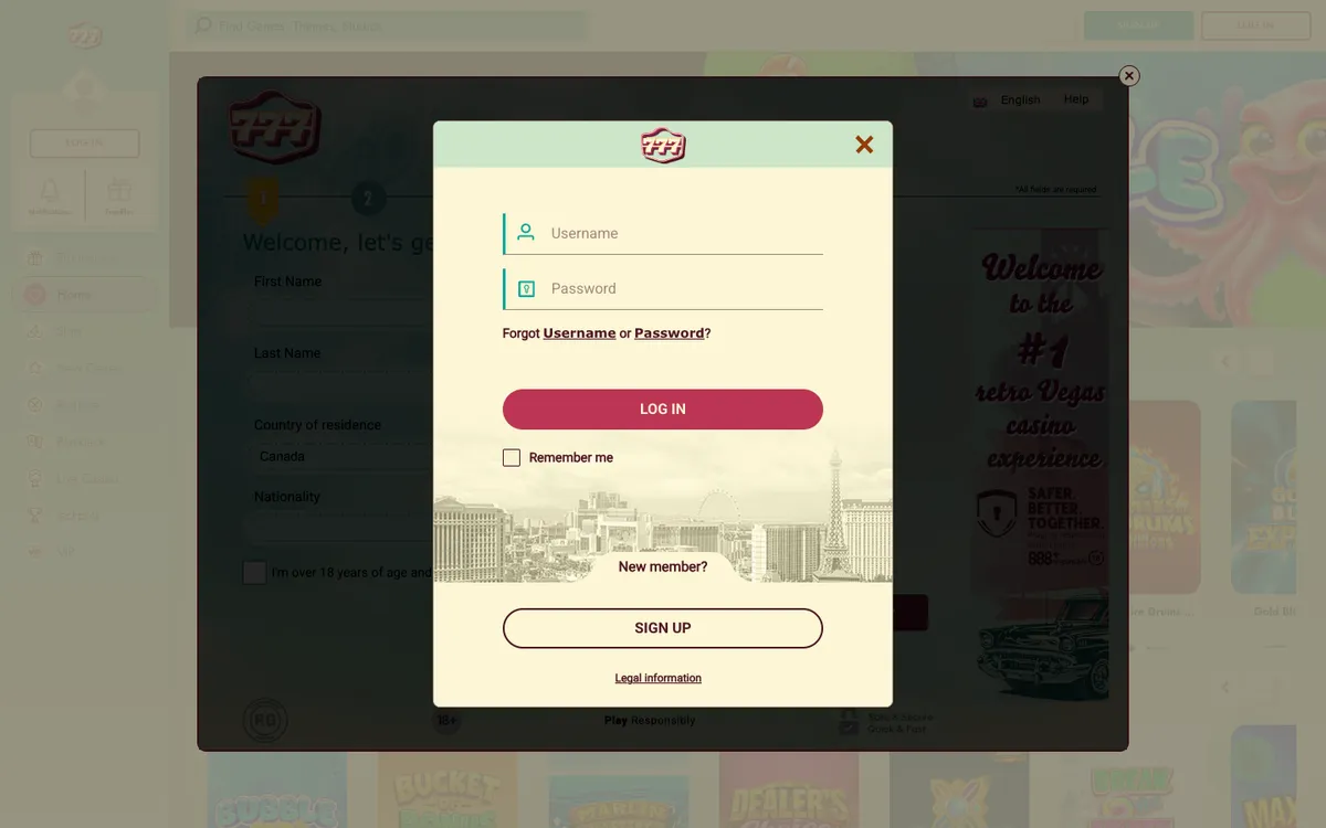 777 Casino — Sign-up, captured from Canada
