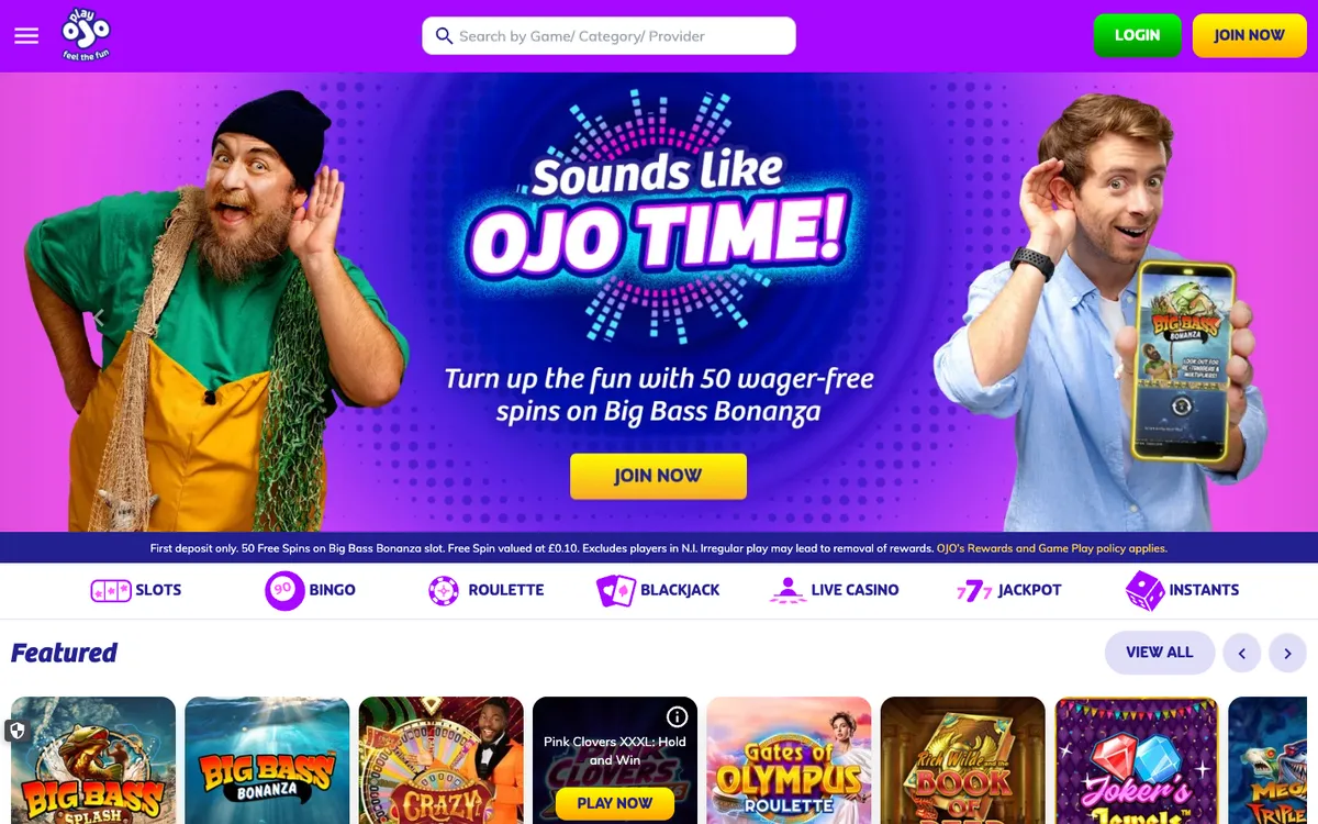 PlayOJO Casino — Home page, captured from United Kingdom