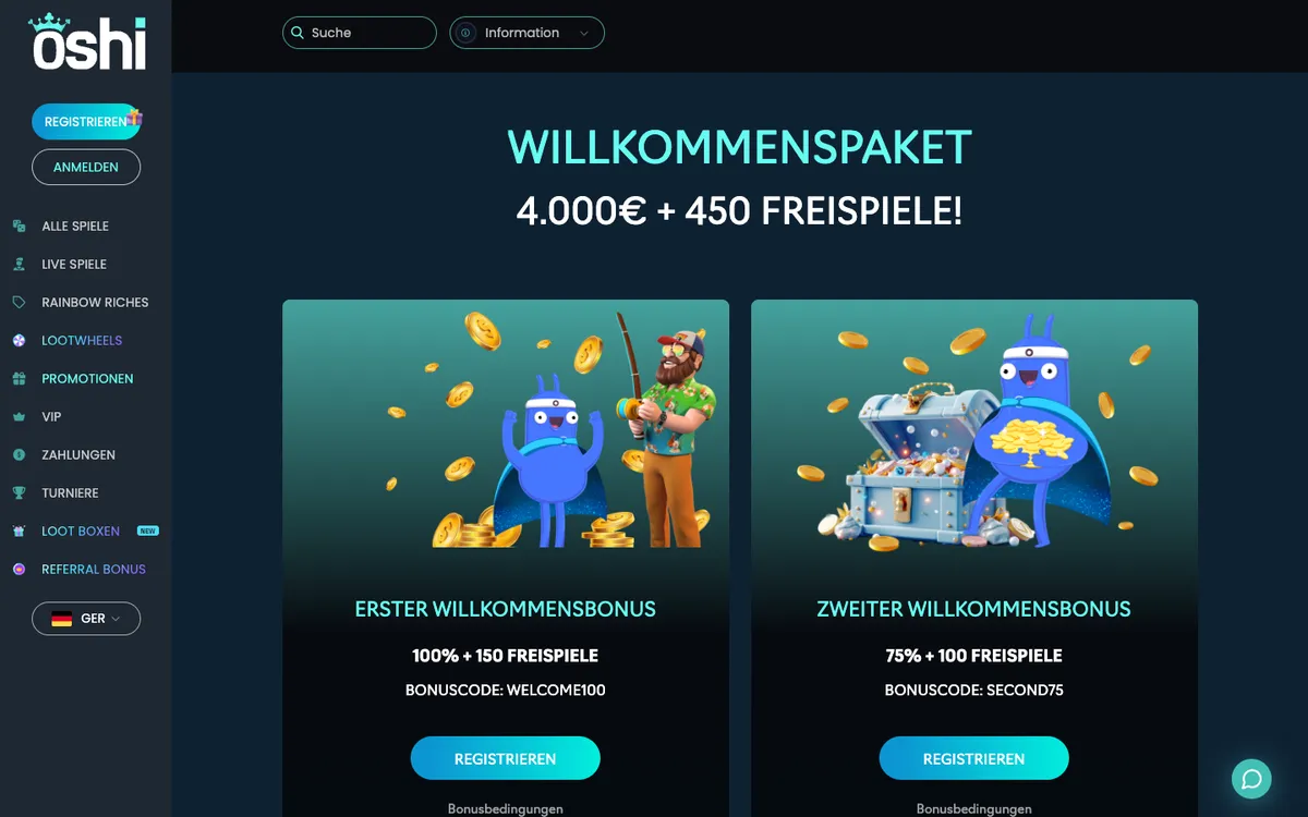 Oshi Casino — Promotions, captured from Germany