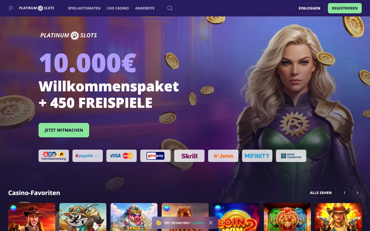Platinumslots Casino — Home page, captured from Germany