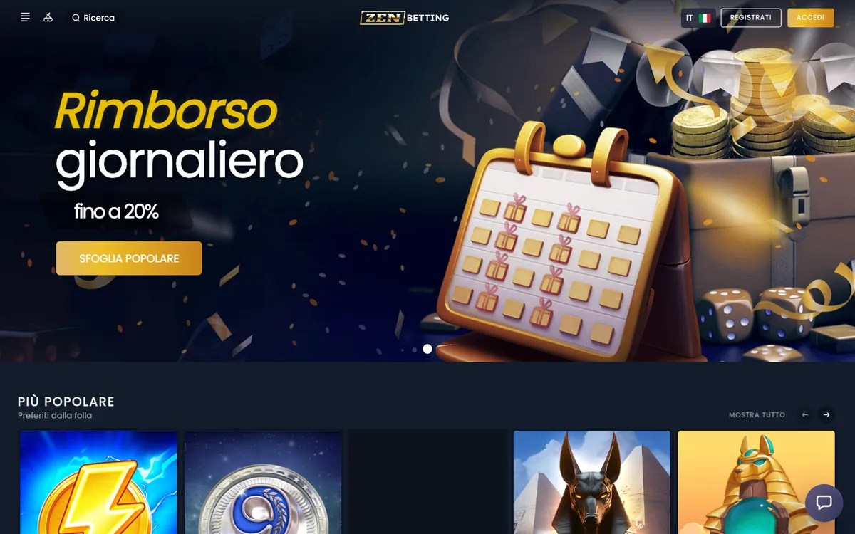 ZenBetting Casino — Home page, captured from Italy