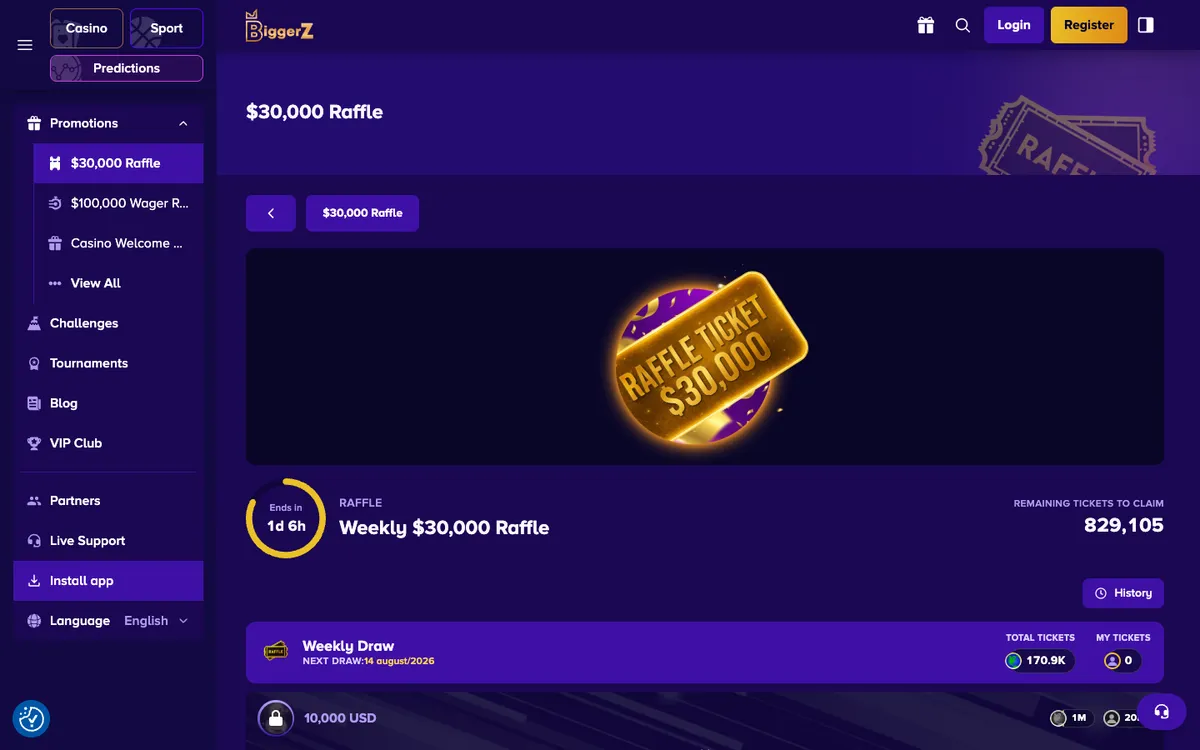 BiggerZ Casino — Promotions, captured from Malaysia