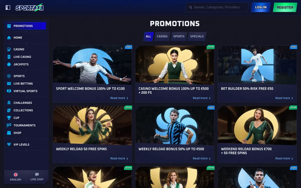 Sportaza Casino — Promotions, captured from Chile