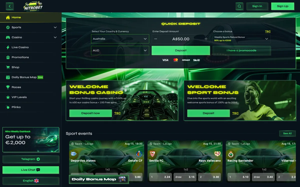 Nitrobet Casino — «Главная», снято из страны Австралия
