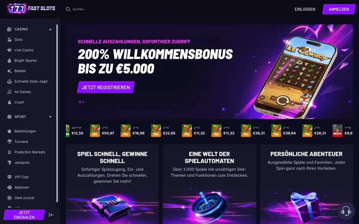 Fast Slots Casino — «Главная», снято из страны Германия