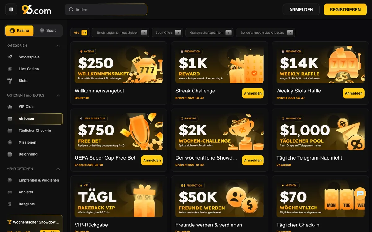 96 Casino — Promotions, captured from Austria