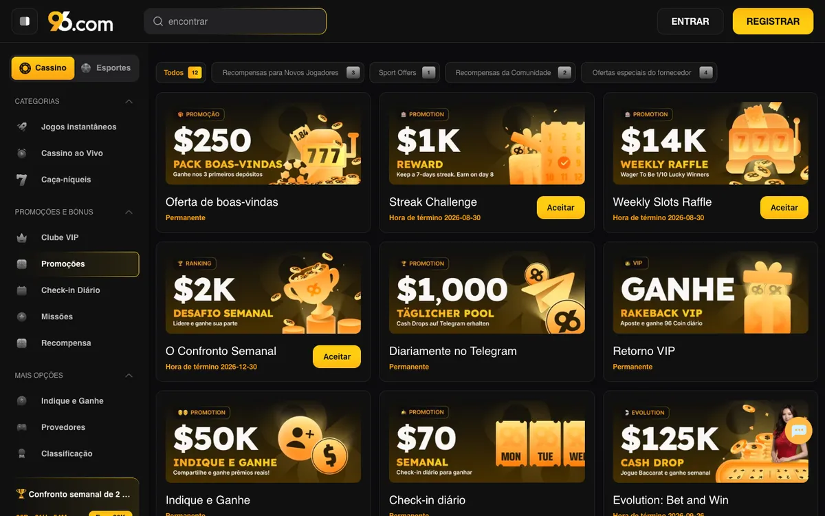 96 Casino — Promotions, captured from Portugal
