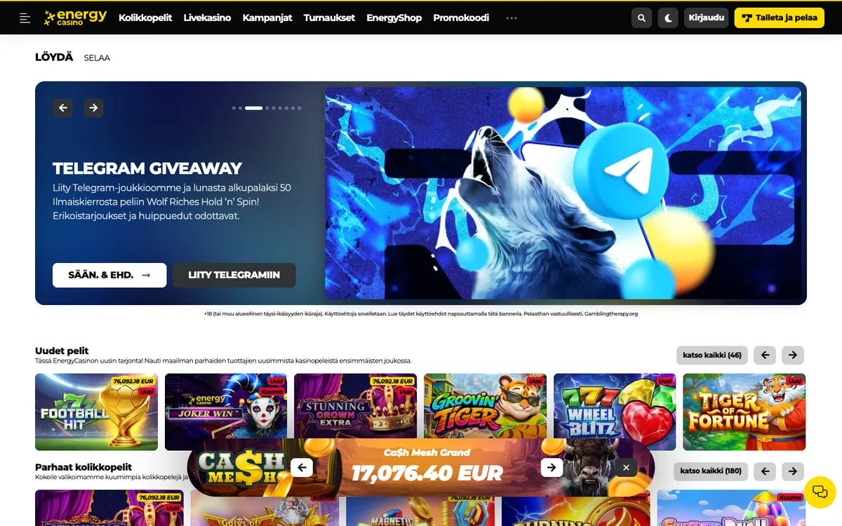 EnergyCasino — Home page, captured from Finland