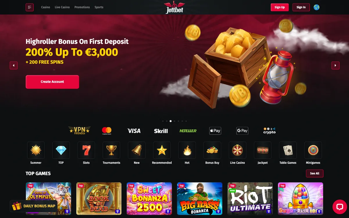 JettBet Casino — Home page, captured from Norway