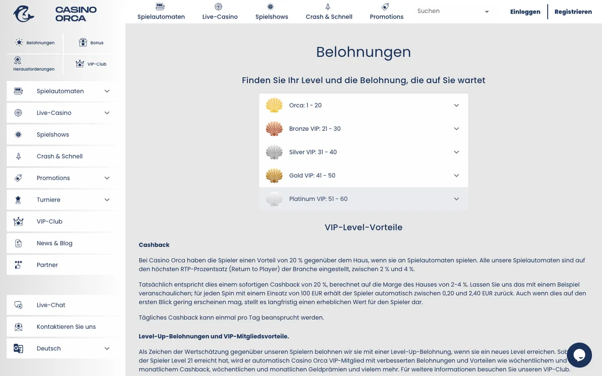 Casino Orca — Promotions, captured from Austria