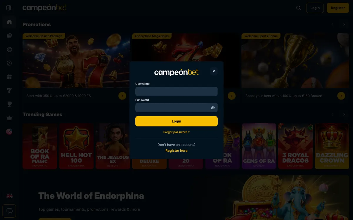 Campeonbet Casino — Sign-up, captured from Belgium