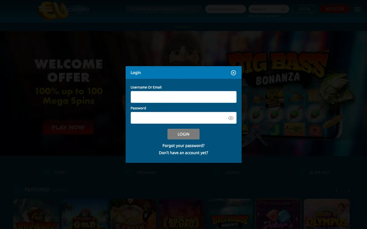 EUcasino — Sign-up, captured from South Africa