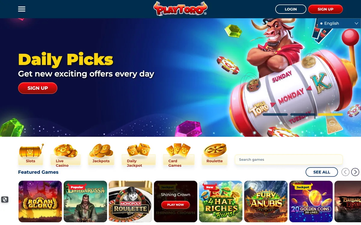 PlayToro Casino — Home page, captured from South Africa