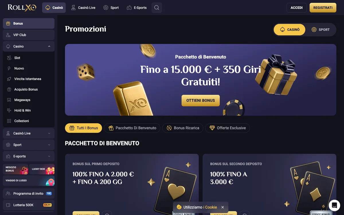 RollXO Casino — Promotions, captured from Italy