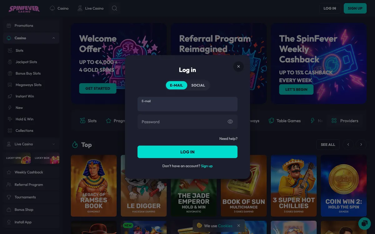 SpinFever Casino — «Регистрация», снято из страны Норвегия