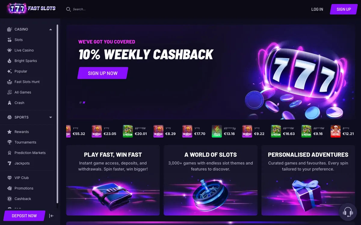 Fast Slots Casino — Home page, captured from United Arab Emirates