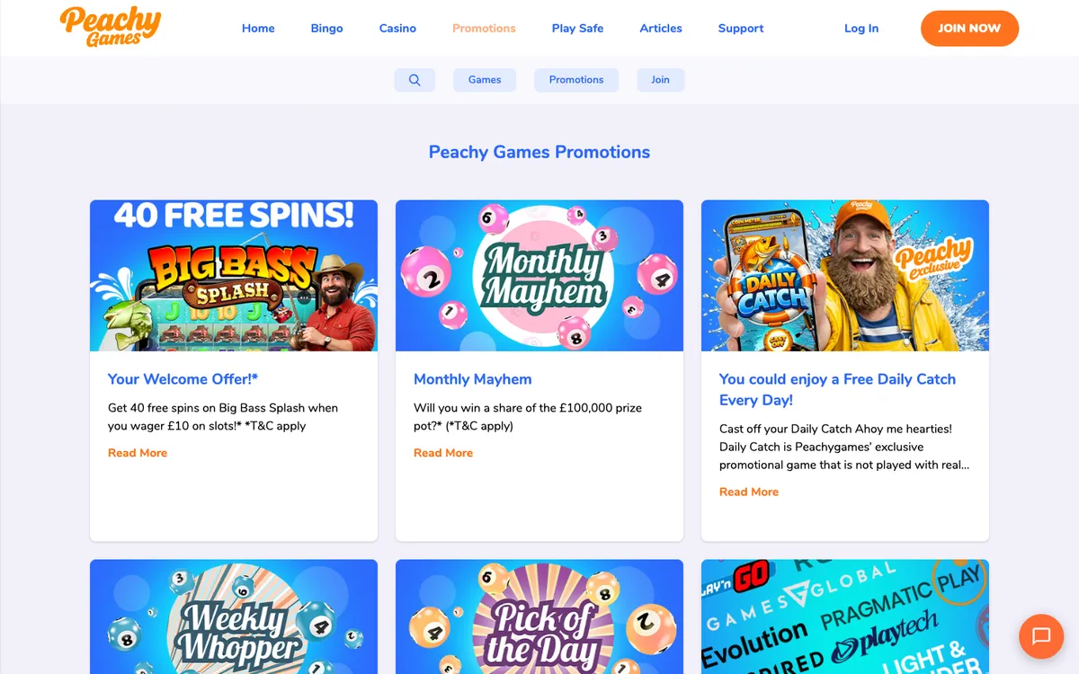 Peachy Games Casino — Promotions, captured from United Kingdom