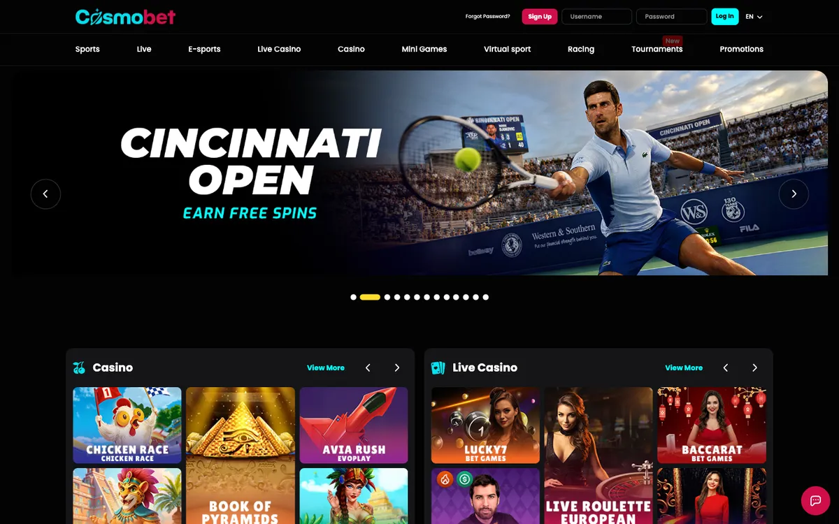 Cosmobet Casino — Sign-up, captured from Australia