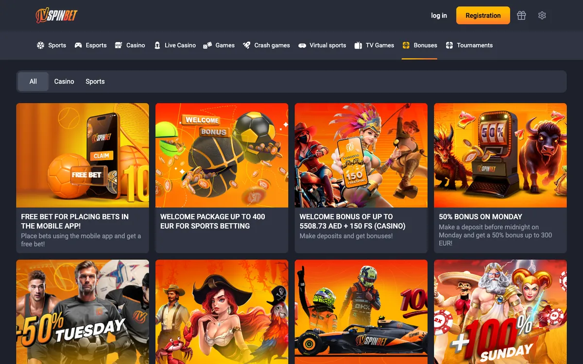 JVSPINBET Casino — Promotions, captured from United Arab Emirates
