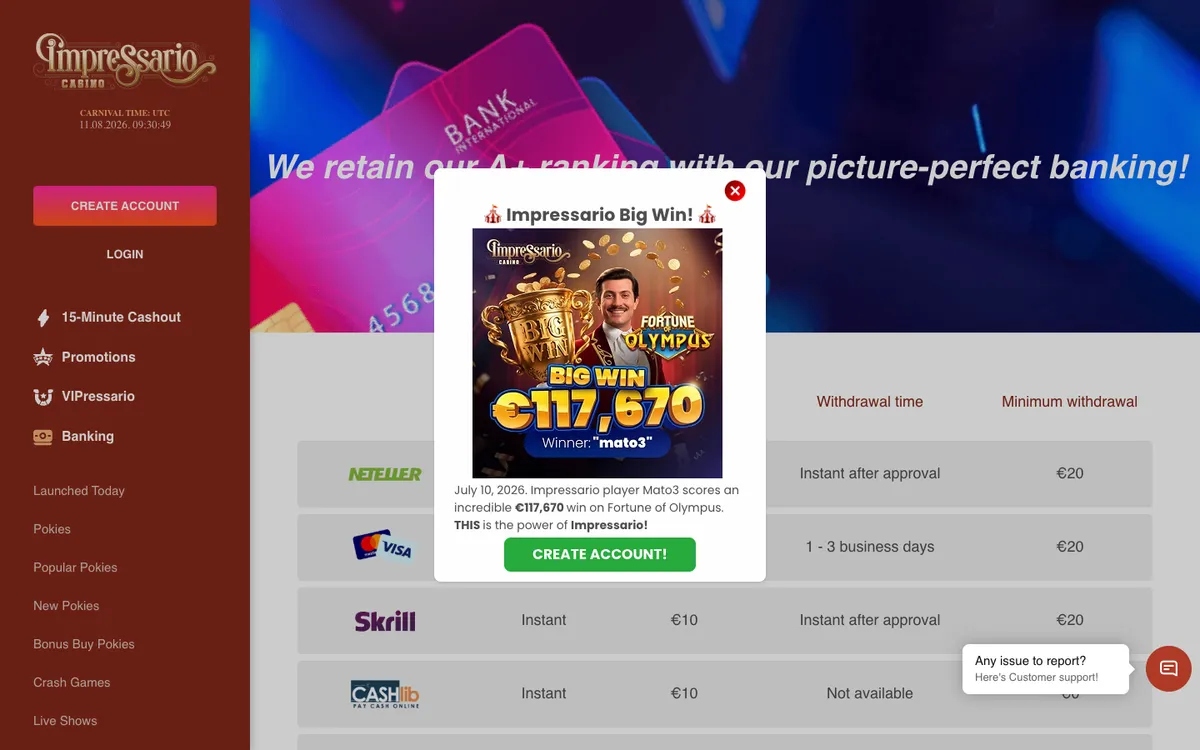 Impressario Casino — Payments, captured from New Zealand