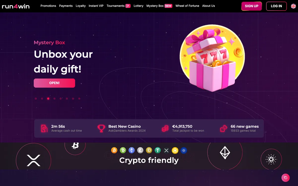 Run4Win Casino — Home page, captured from Portugal