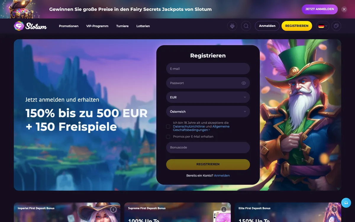 Slotum Casino — Home page, captured from Austria