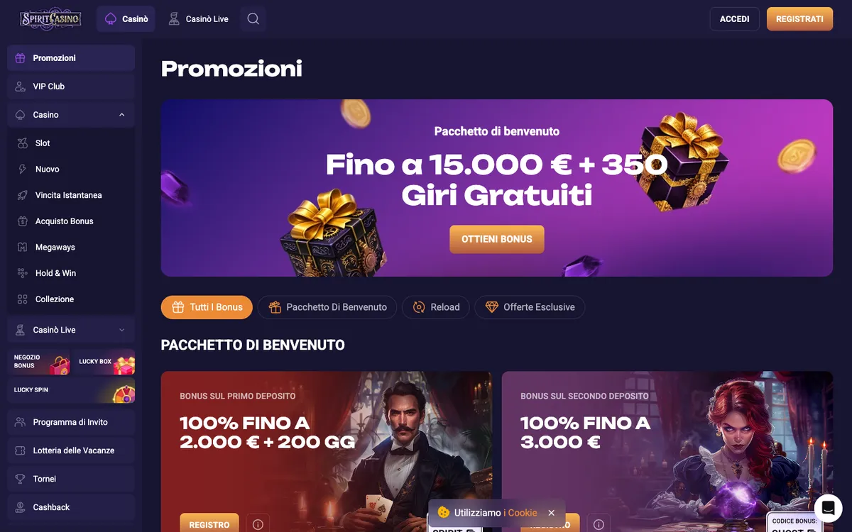 Spirit Casino — Promotions, captured from Italy