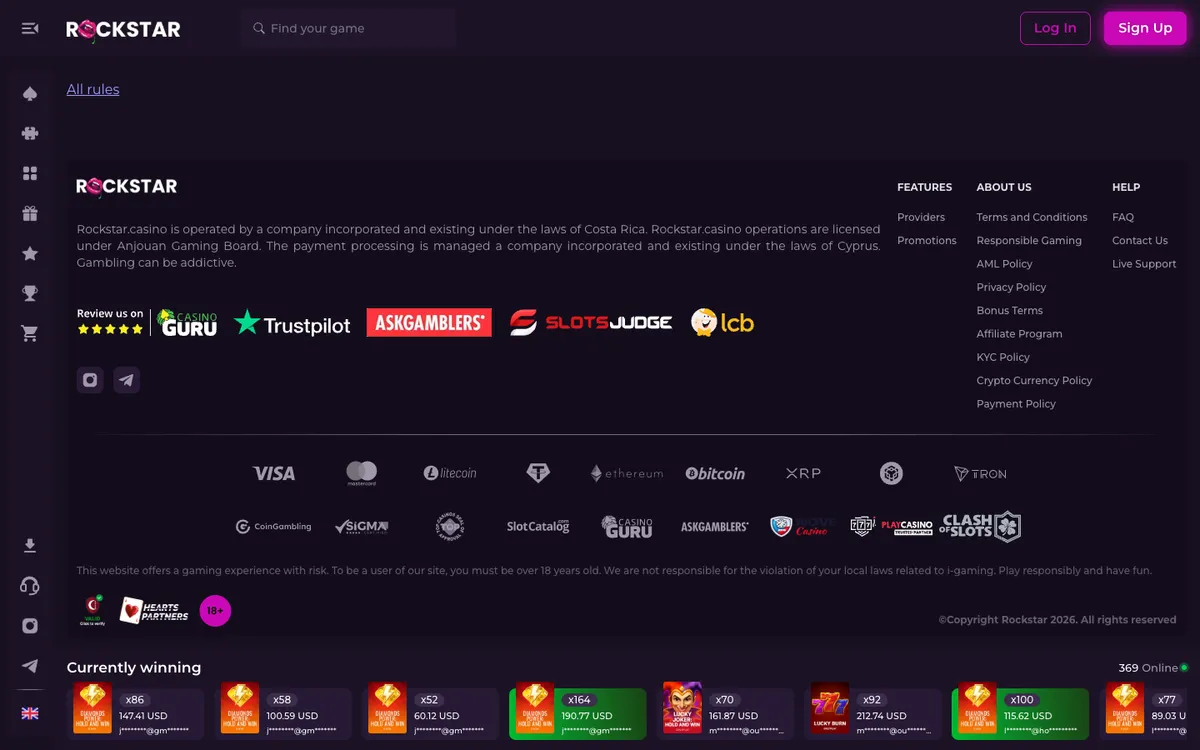 Rockstar Casino — «Платежи», снято из страны Австрия