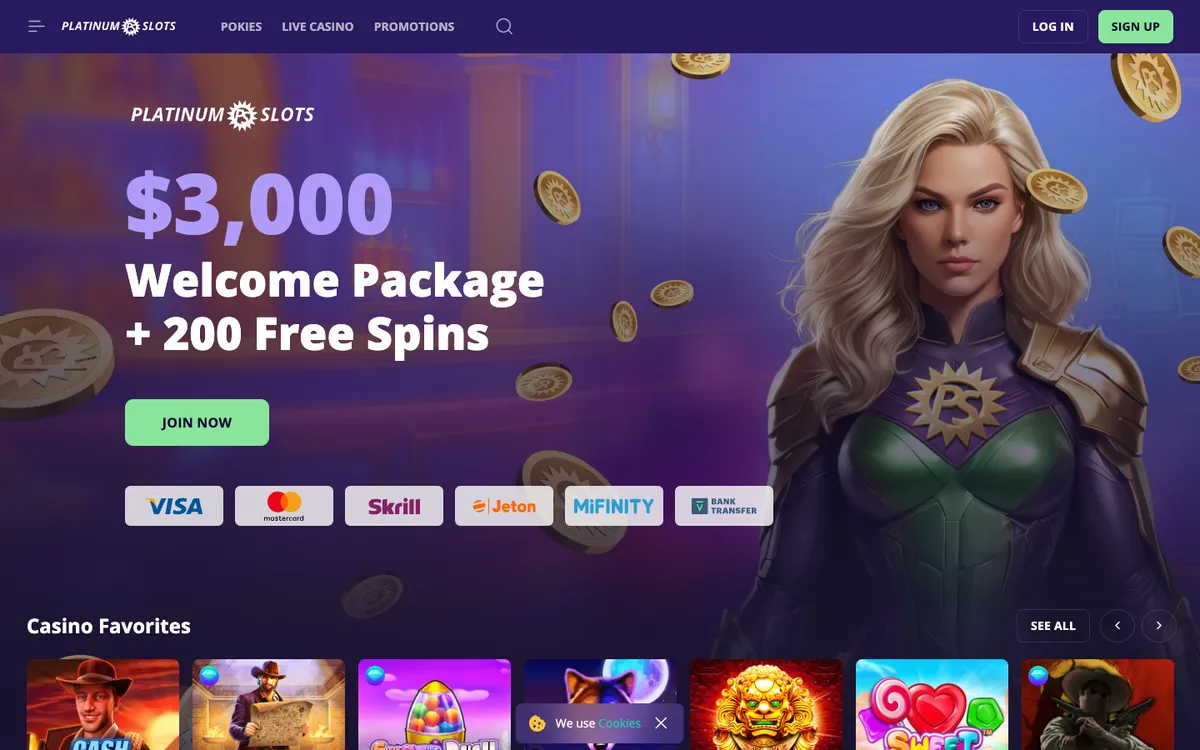 Platinumslots Casino — Home page, captured from New Zealand