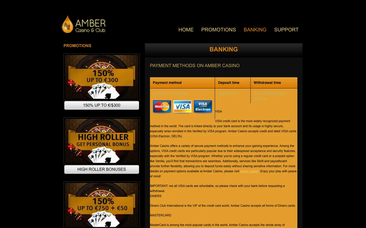 Amber Casino Club — Payments, captured from United States
