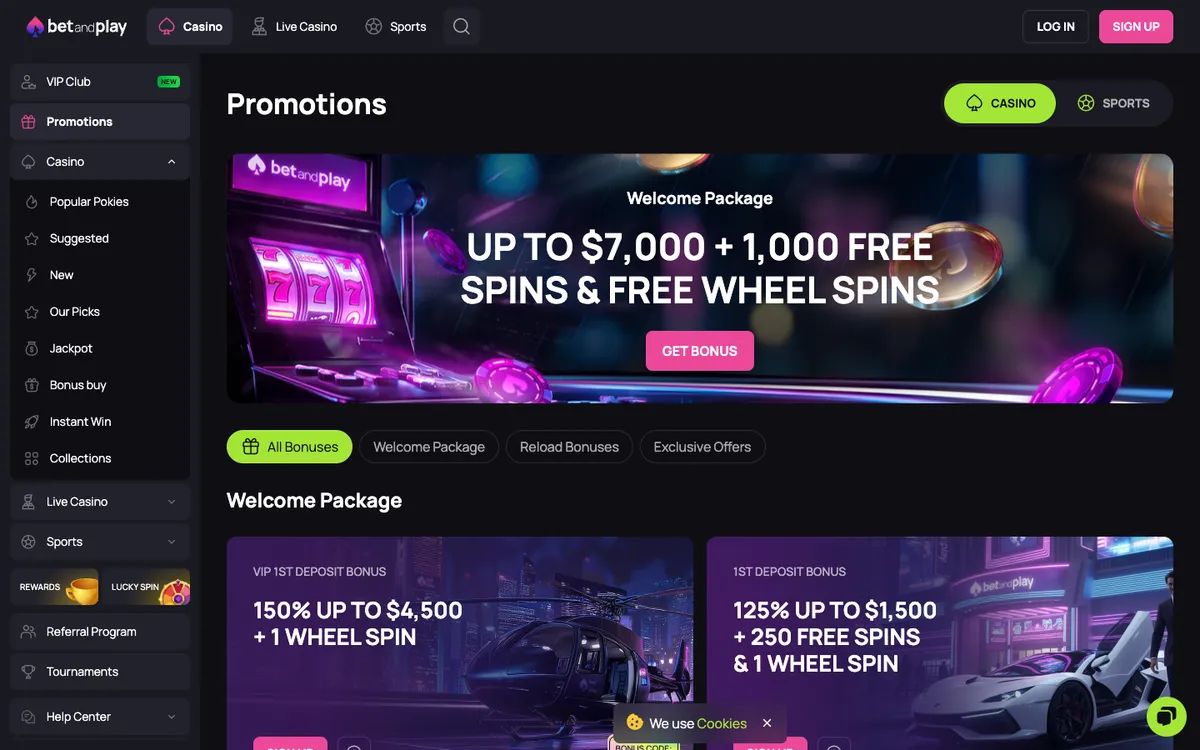 Betandplay Casino — «Акции», снято из страны Новая Зеландия