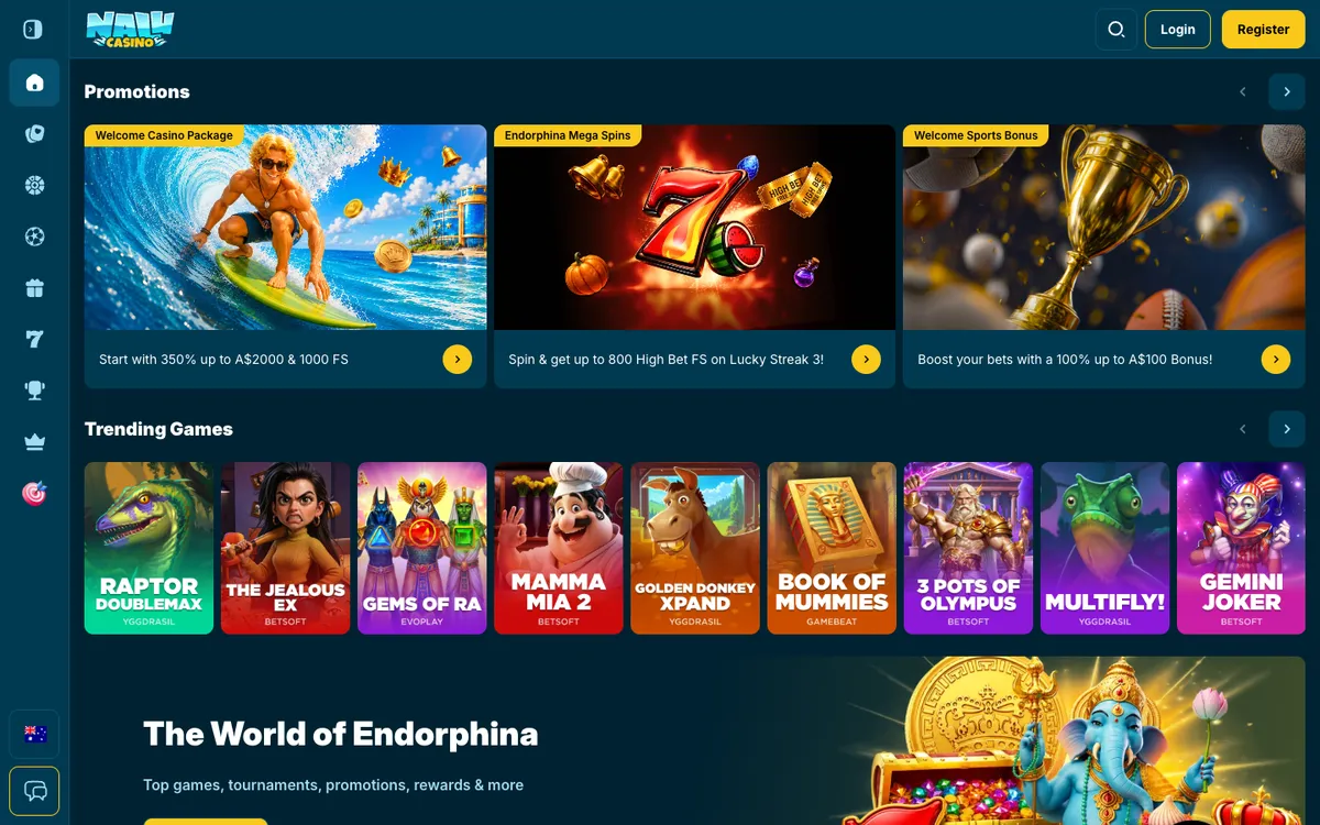 Nalu Casino — Home page, captured from Australia