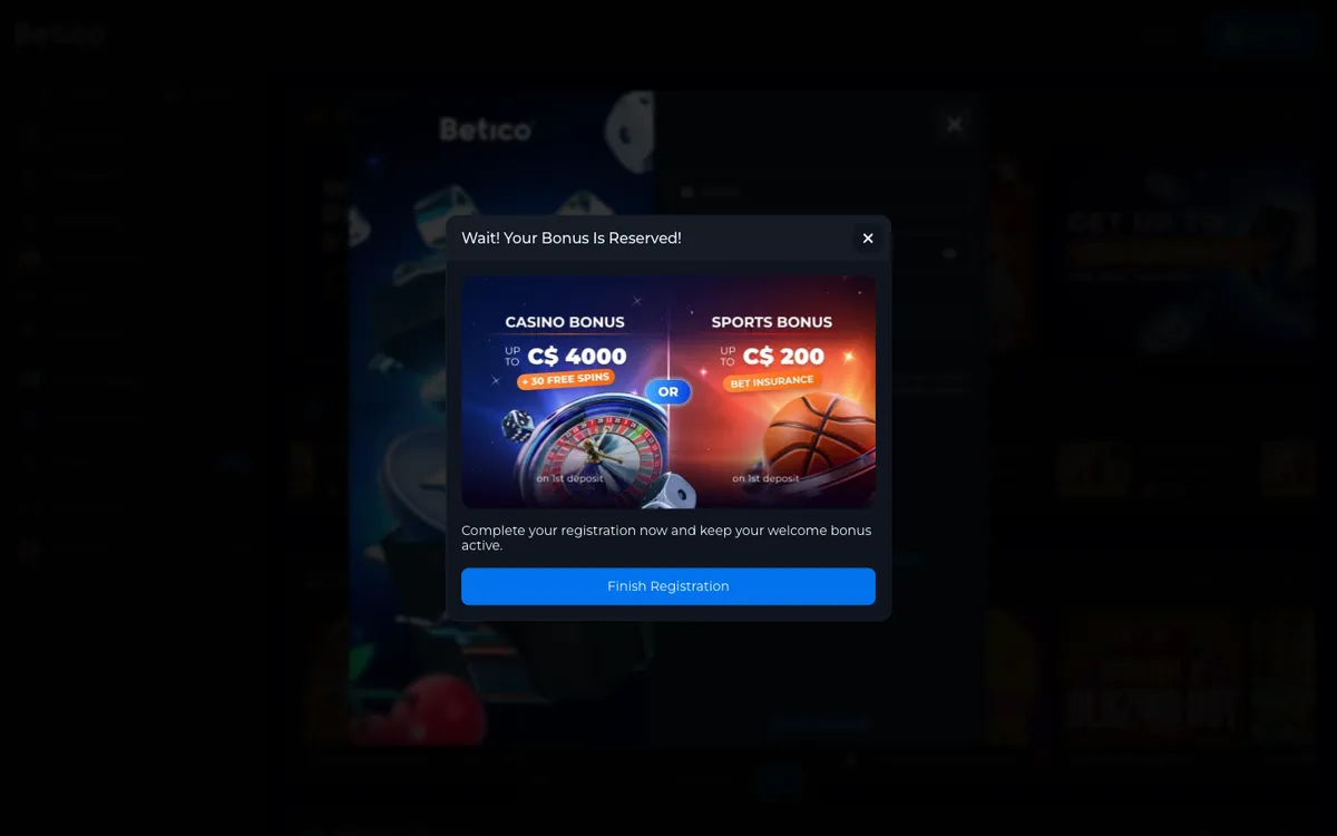 Betico Casino — Sign-up, captured from Indonesia
