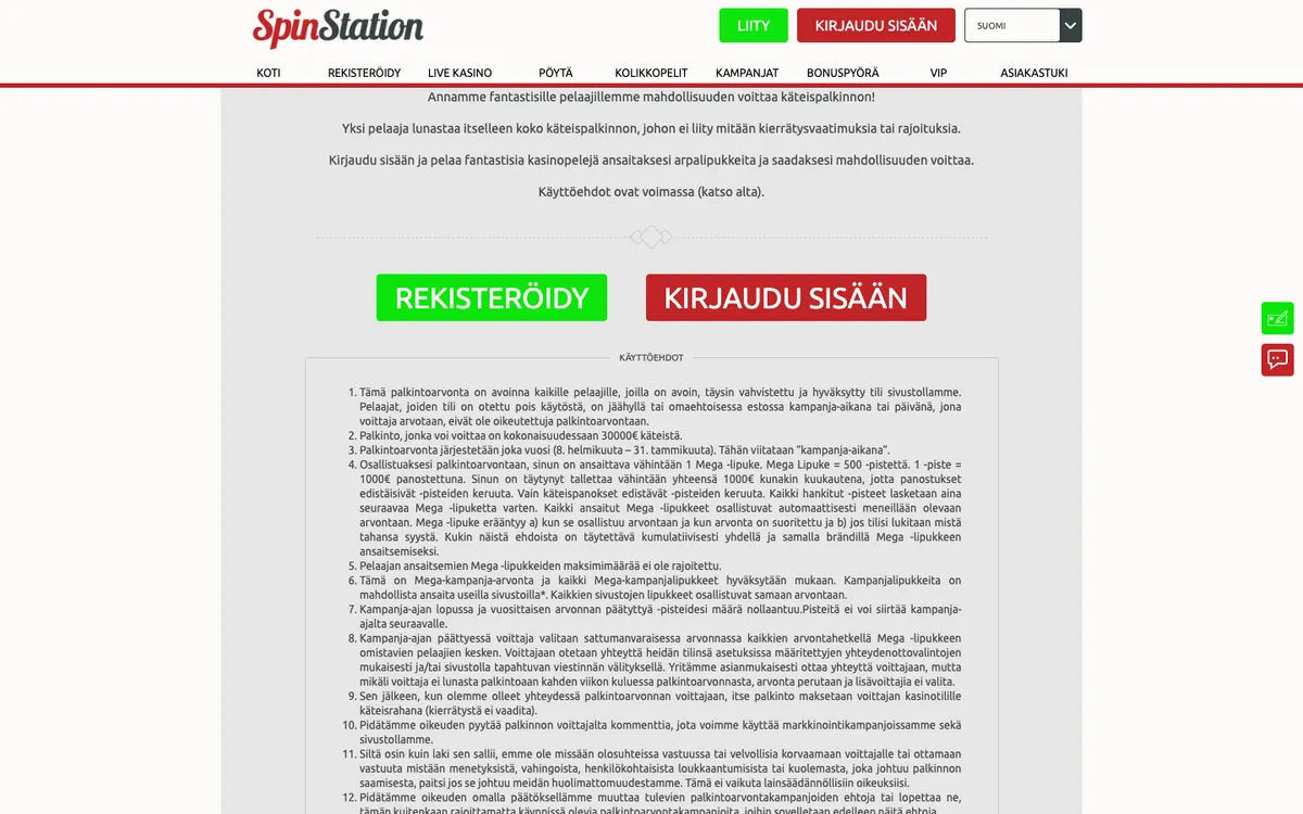 Spin Station Casino — Promotions, captured from Finland