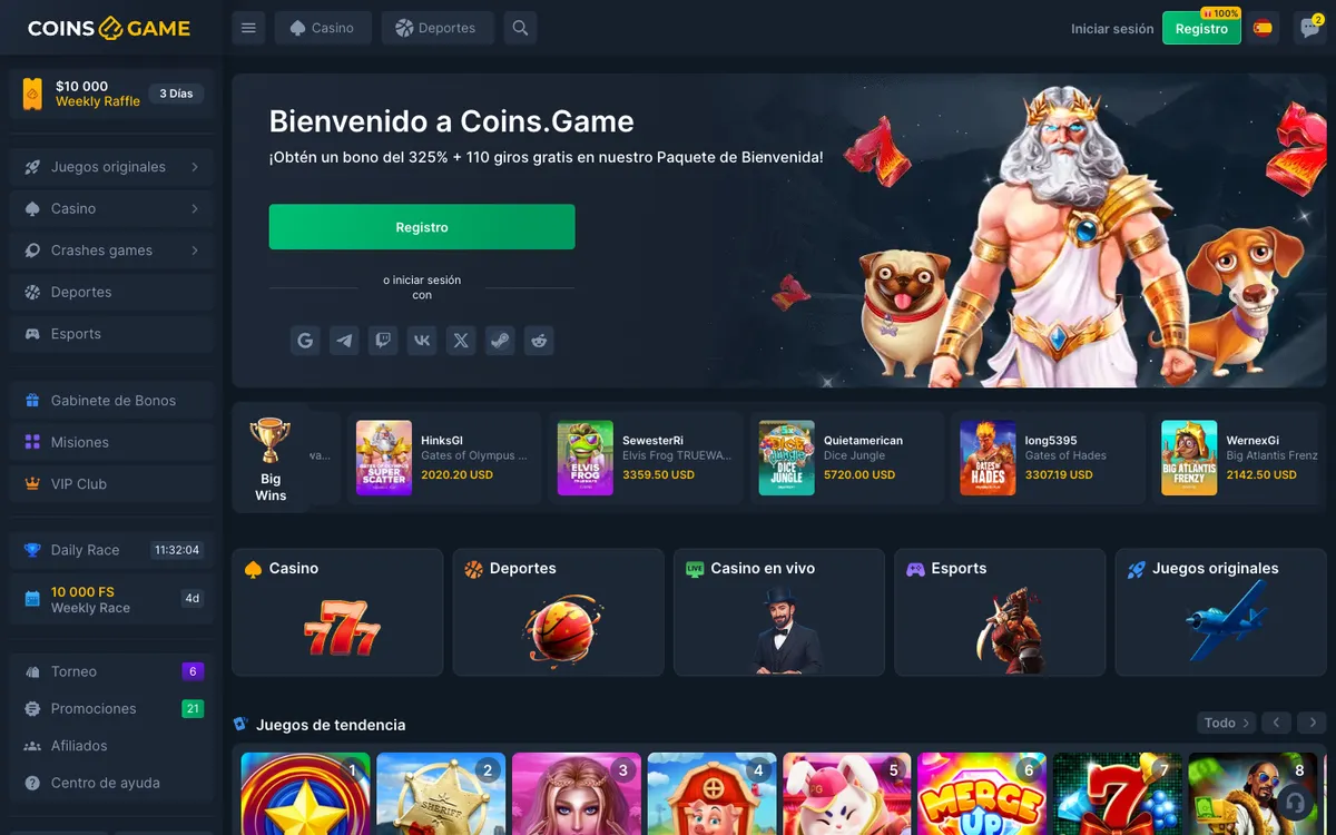 Coins Game Casino — «Главная», снято из страны Перу