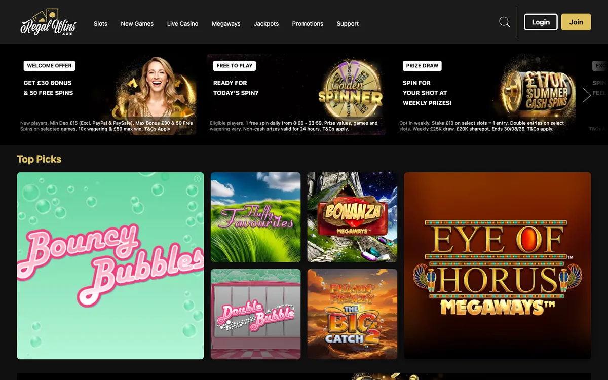 Regal Wins Casino — Home page, captured from United Kingdom